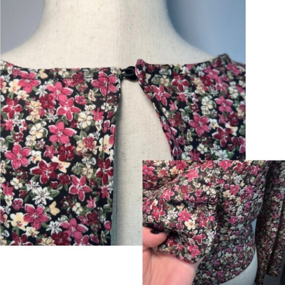 LUSH Pink & Black Ditsy Floral Long Sleeve Open Back Blouse Size M - Picture 6 of 7